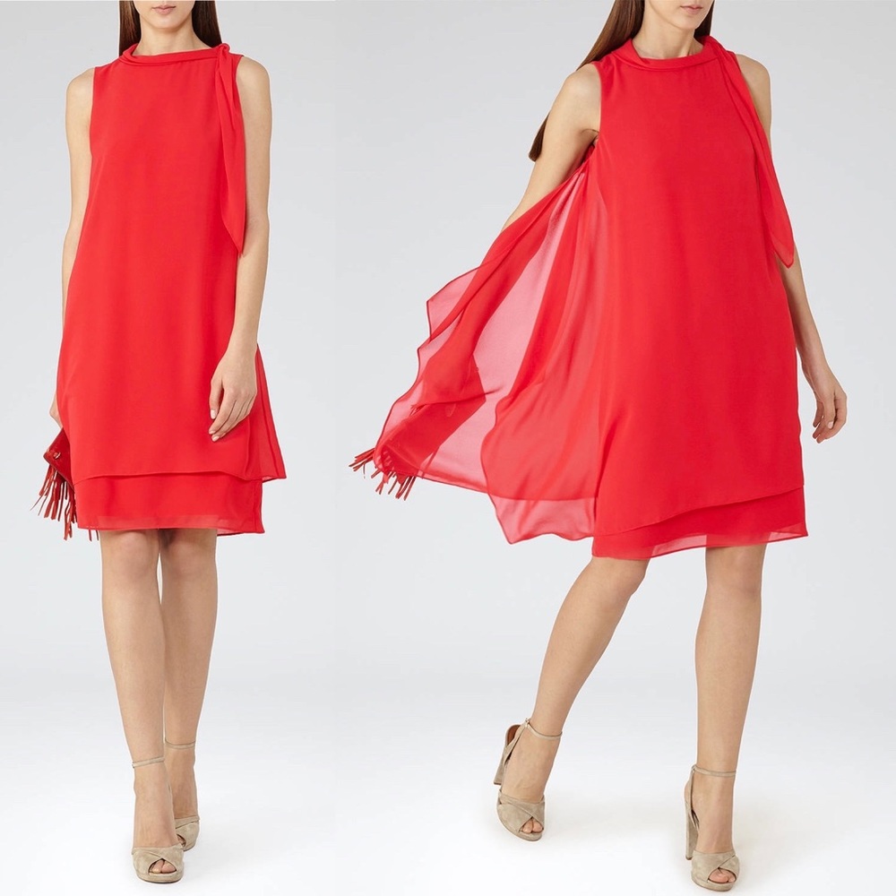 Ethereal Reiss Aries Tie Neck Cocktail Dress in Cherry Red